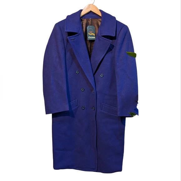 Vintage Blue Double Breasted Wool Coat – Unisex (Men's S/M, women's M/L) - Picture 3 of 14